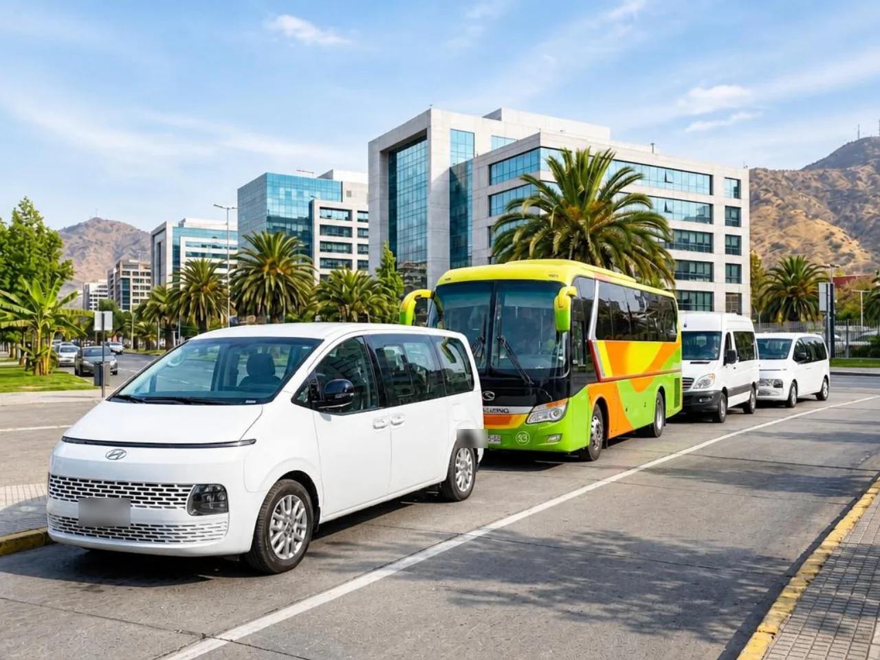 Van, bus y minibuses de Travel Experts en fila